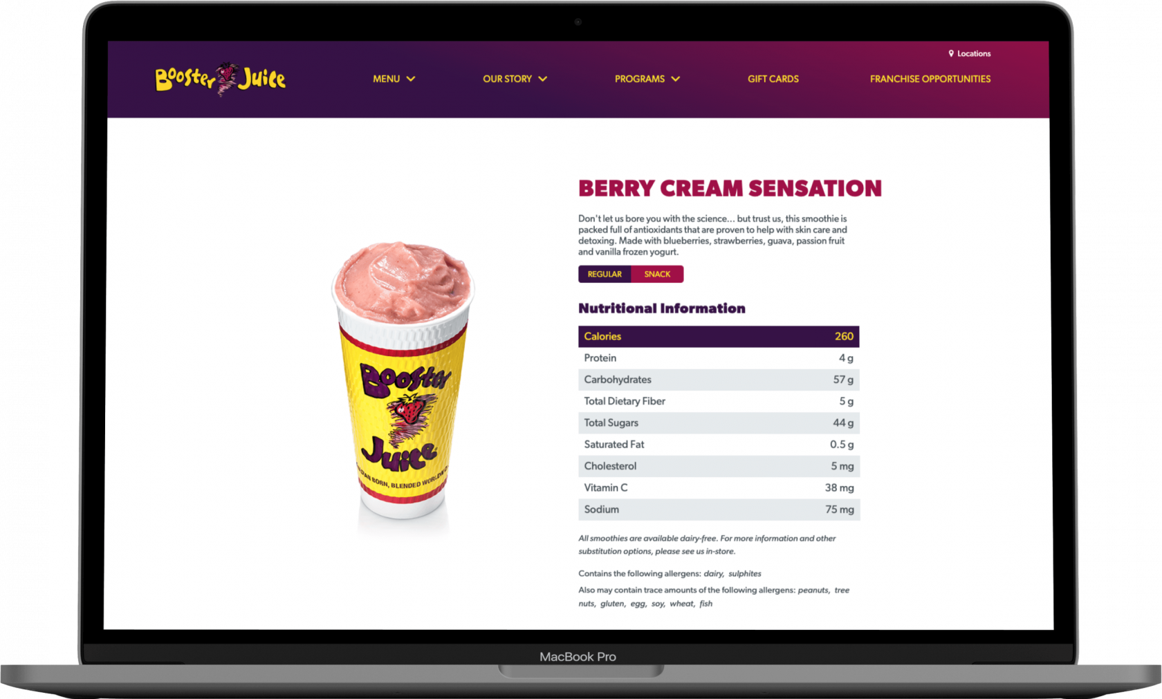 A mockup of the Booster Juice website on a laptop